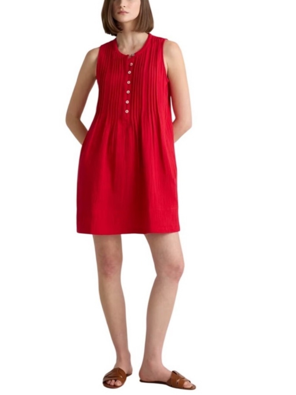 Quince 100% Organic Cotton Gauze Sleeveless Swing Dress Wild Cherry Red Small